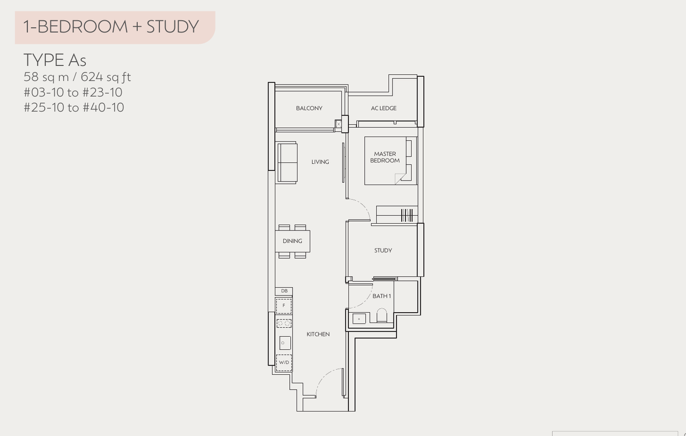 1-Bedroom + Study, Type As