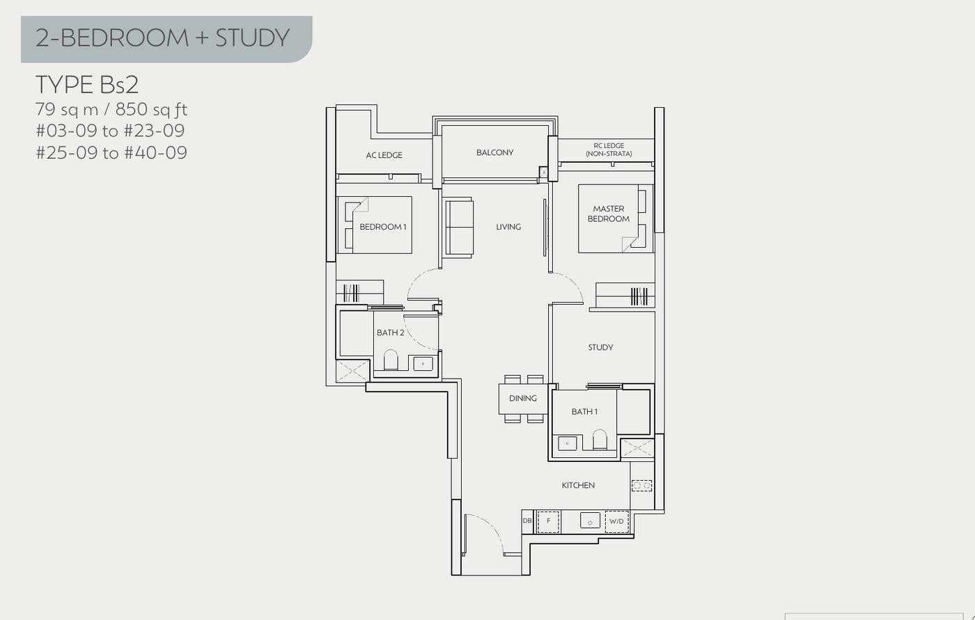 2-Bedroom + Study, Type Bs2