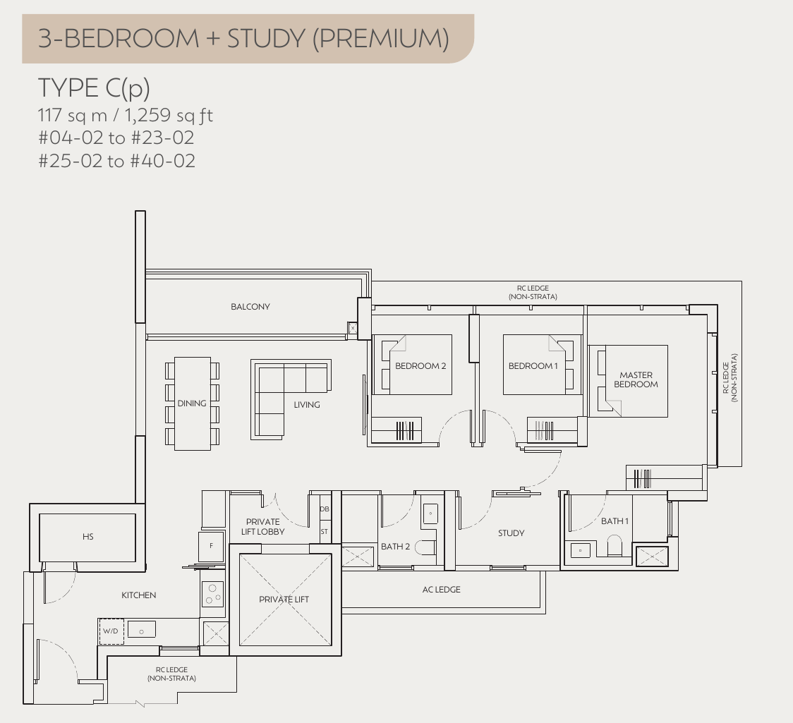 3-Bedroom + Study Premium, Type C(p)